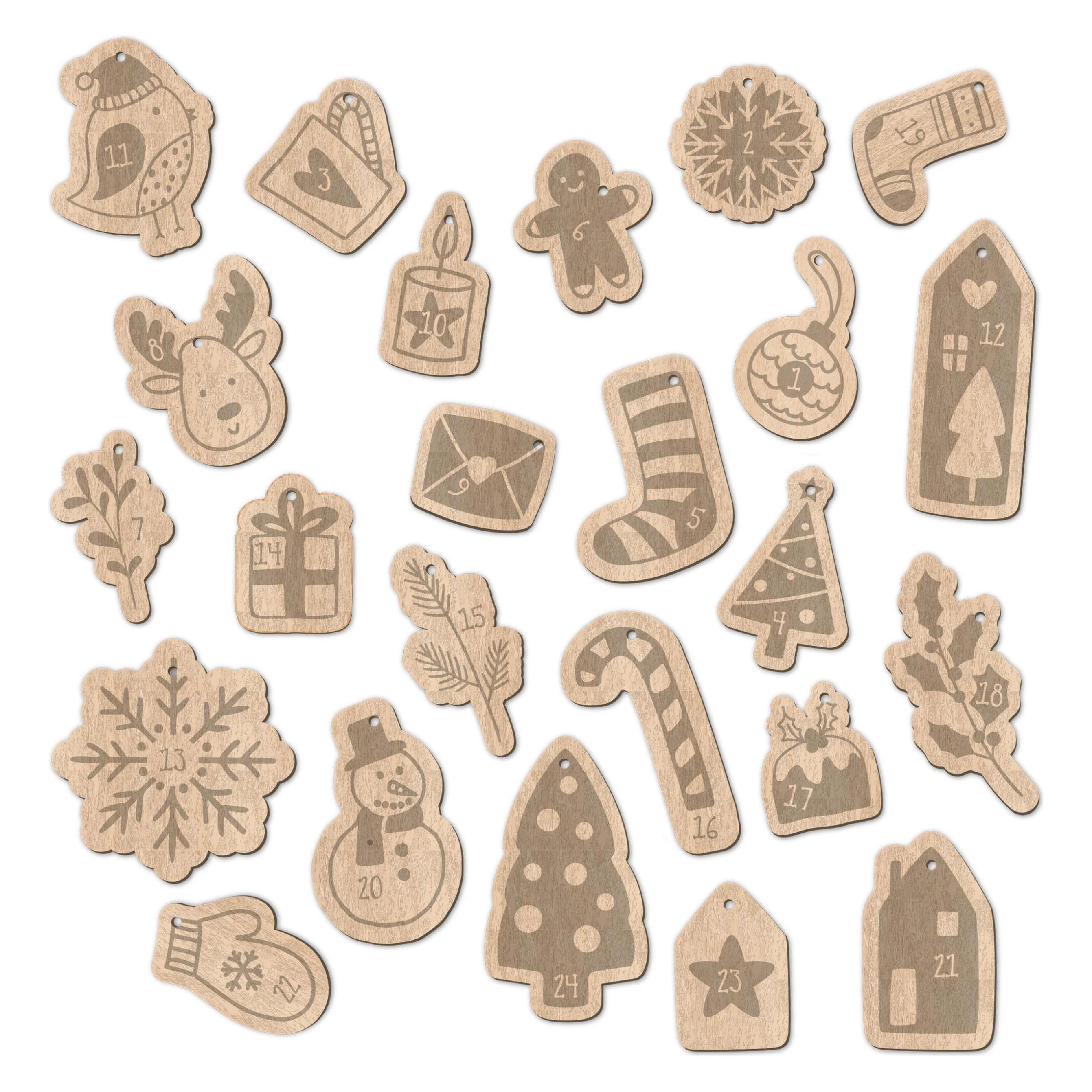 Papierdrachen Adventskalender Zahlen aus Holz - verschiedene Motive (24 Türchen) (71721721)