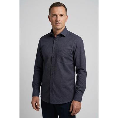 Businesshemd OLYMP "Luxor modern fit", Herren, Gr. 46, N-Gr, blau (marine), Web, Obermaterial: 100% Baumwolle, 2-Knopf-Manschette, Hemden, ganz feine Struktur