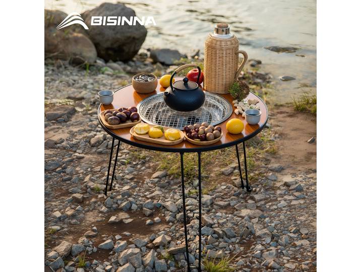 BISINNA Barbecue pliant Table ronde poêle Portable Camping Barbecue gril à charbon de bois avec sac de rangement Patio thé bouillant