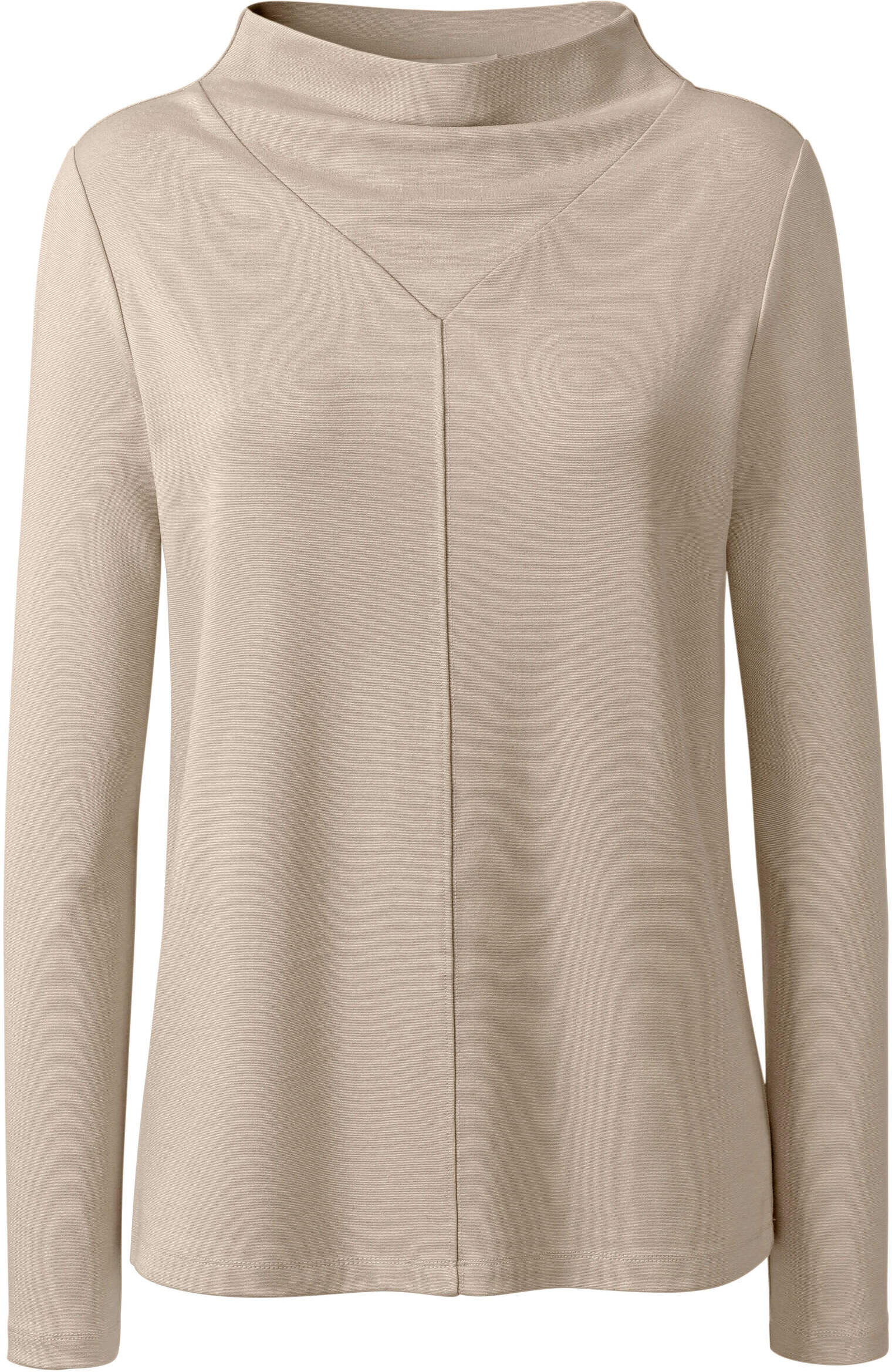 T-Shirt HEINE "Shirt Stehkragenshirt mit Mittelnaht vorne", Damen, Gr. 42, beige (sand), Modisch, Rundhals, Shirts T-Shirt