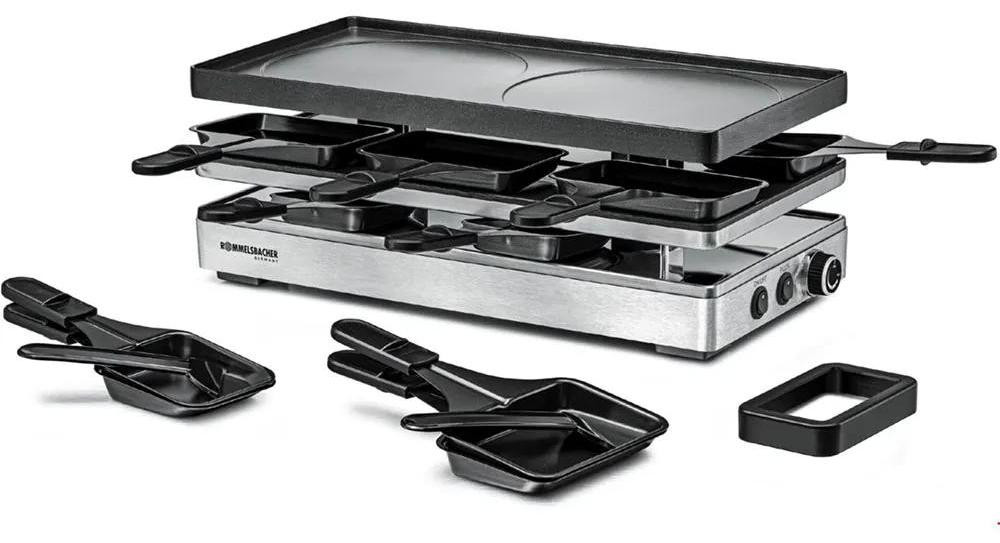 Rommelsbacher Pizza Raclette RCP 1800, zwart/roestvrij staal, 1.800 Watt met pizzafunctie en bodemwarmte