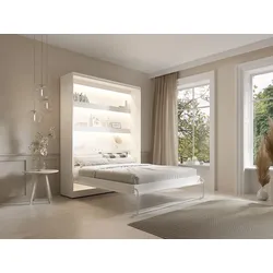 Schrankbett - 160 x 200 cm - Manuelle vertikale Öffnung - Mit LED-Beleuchtung - Weiß - RAPILI