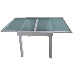 DELUKE Gartentisch ADAM - Aluminium/Temperglas, Grau, 65x65x75cm | Ausziehtisch Esstisch Wetterfest Outdoor Tisch