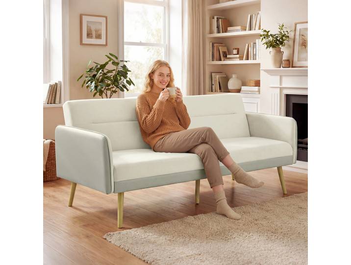 HOMCOM Canapé Convertible 3 Places Beige Clic-Clac Rembourré