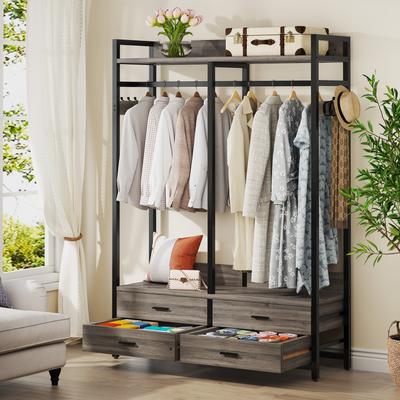 ROSE Freestanding Closet Organizer, 47-in Heavy Duty Garment Rack with Drawers and Hooks