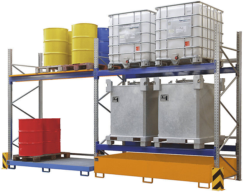 Regal-Bodenwanne, 1000 l Auffangvolumen, LxBxH 3250 x 1300 x 380 mm, mit Gitterrost, feuerverzinkt eurokraft pro