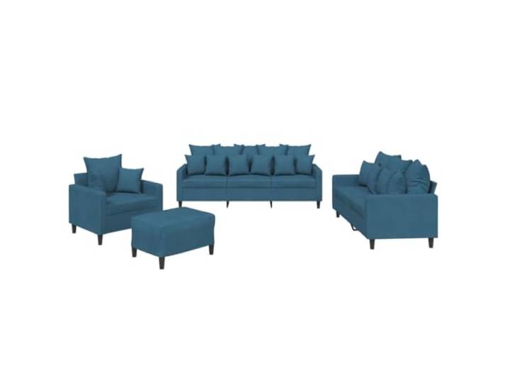 Makastle 4er Set Sofa Couchgarnitur mit Kissen Blau Samt