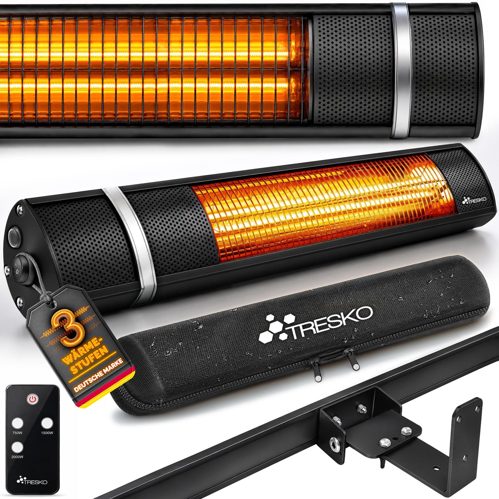 TRESKO Infrarood warmtestraler 2000 W met afstandsbediening voor binnen en buiten
