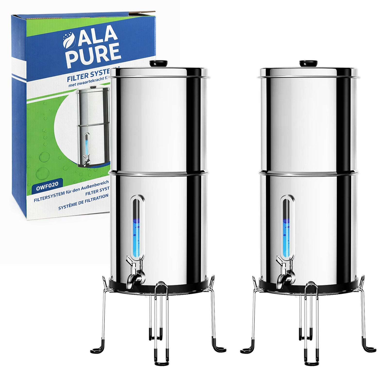 2x Alapure OWF020 Schwerkraft Edelstahl 8,5 Liter Schwerkraftfiltration SET