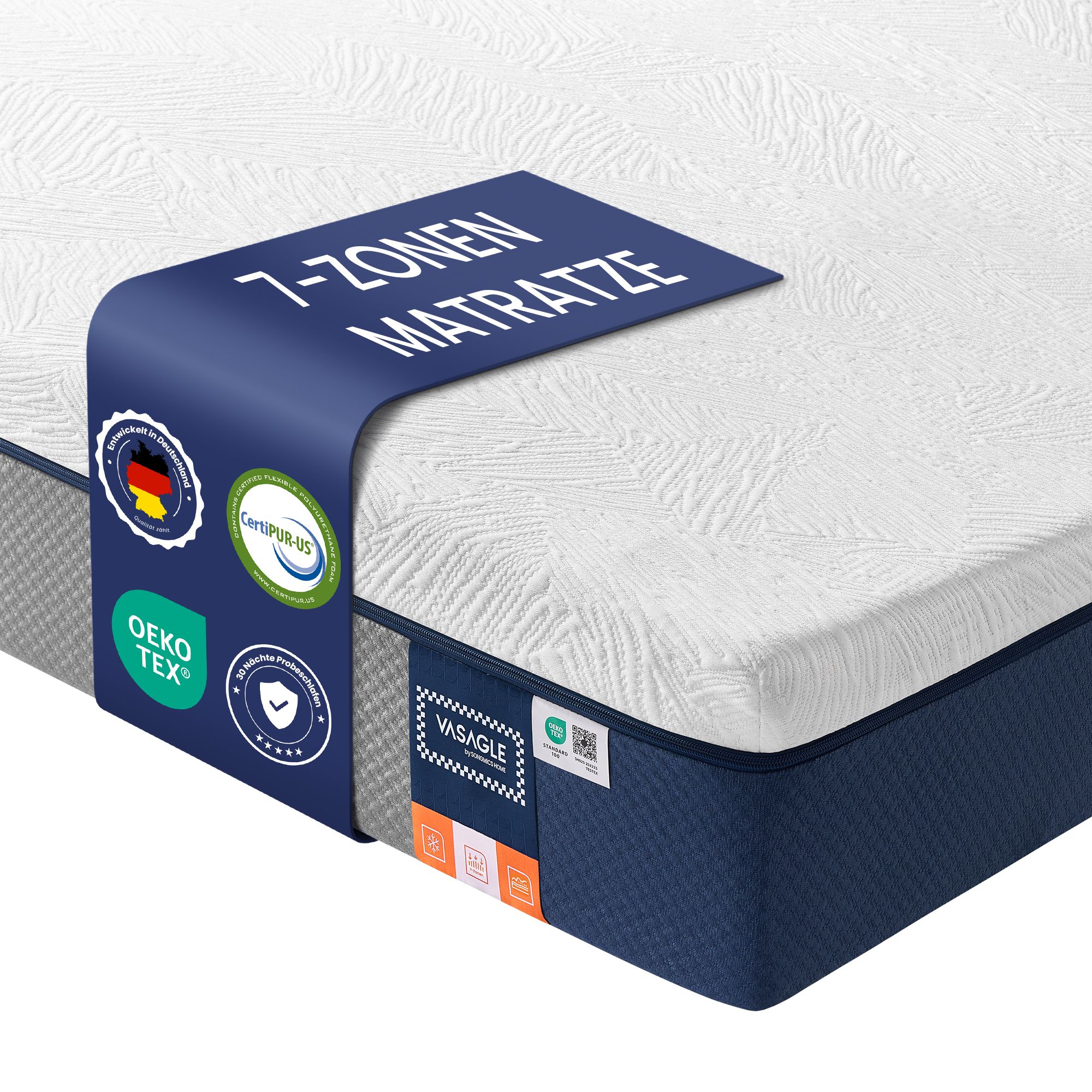 VASAGLE 140 x 200 cm Gel-Memory-Schaumstoff Matratze mit ergonomischer Unterstützung blau RMZ124QZ01