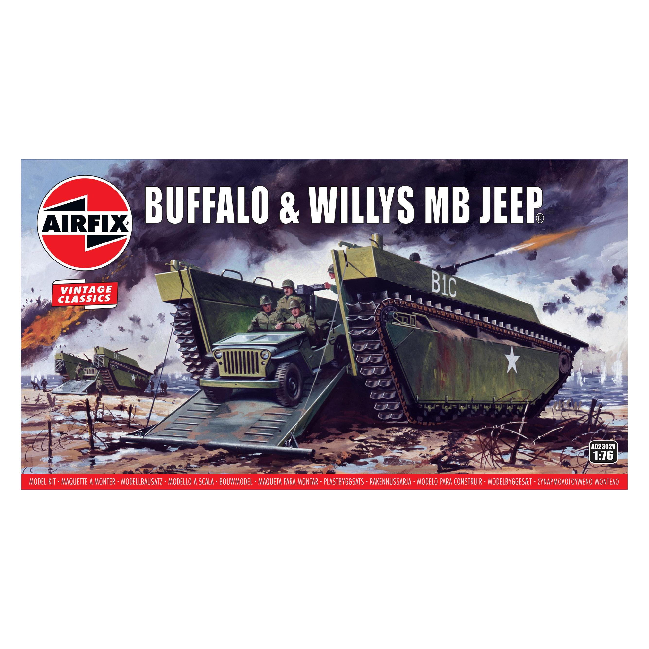 Airfix Bausatz Amphibienfahrzeug Buffalo mit Willys Jeep 1:76 (21.A02302V)