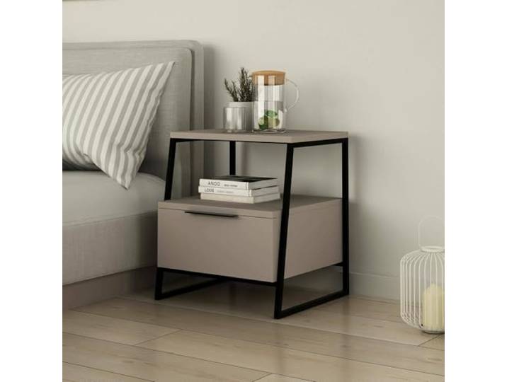 Dmora Nachttisch Dubhe 45x40x50 cm Grau 1 Schublade, 2 Böden