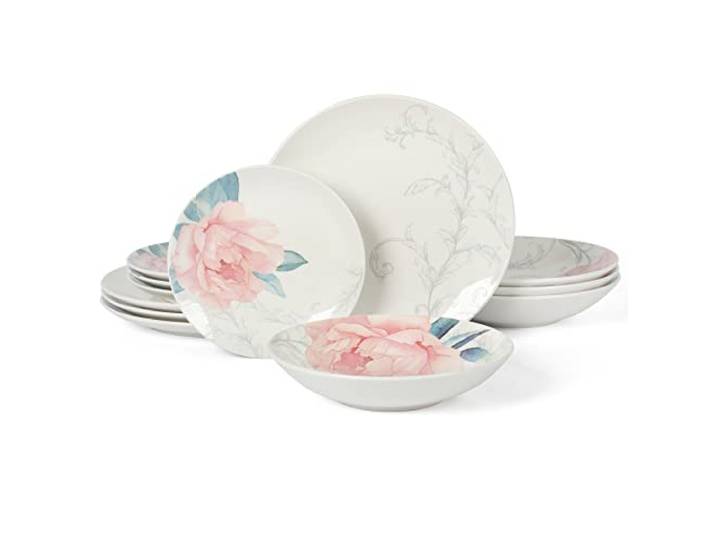 Martha Stewart Peony Geschirr-Set, Porzellan, splitter- und kratzfest, 12-teilig