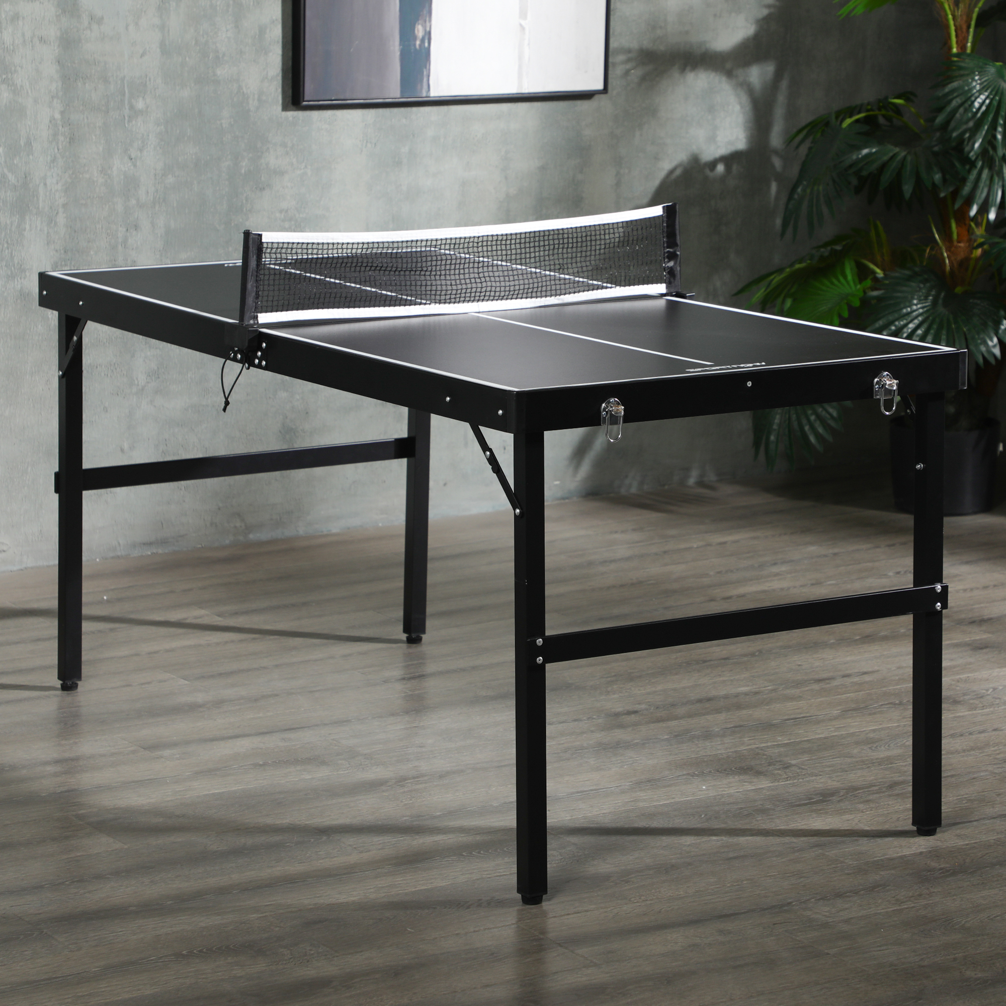 Sportnow Tavolo Ping Pong Pieghevole con Maniglia da Trasporto, in Alluminio e Legno, 152x76x72 cm, Nero   Aosom Italy