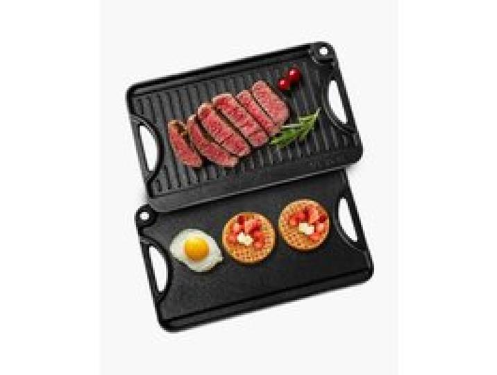 VEVOR wendbarer Grillplatte Bratpfanne Griddle aus Gusseisen (185 x 342 mm), tragbare rechteckige BBQ Pfanne mit Griff, Familienkochgeschirr für Herdplatten drinnen/draußen Grill, schwarz