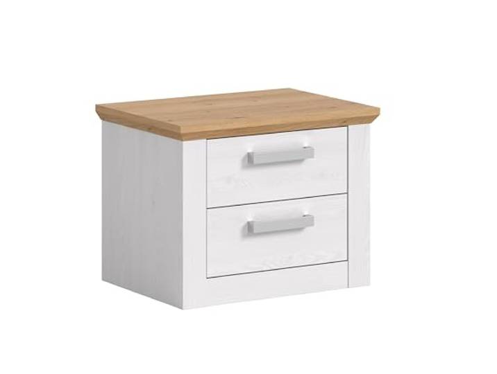 xonox.home – Nachtkommode Verona 56x43x39 cm in Sibiu Lärche Nachbildung mit Absetzung Artisan Eiche – Moderner Nachttisch mit Schubladen für optimalen Stauraum – stilvoll, robust & pflegeleicht