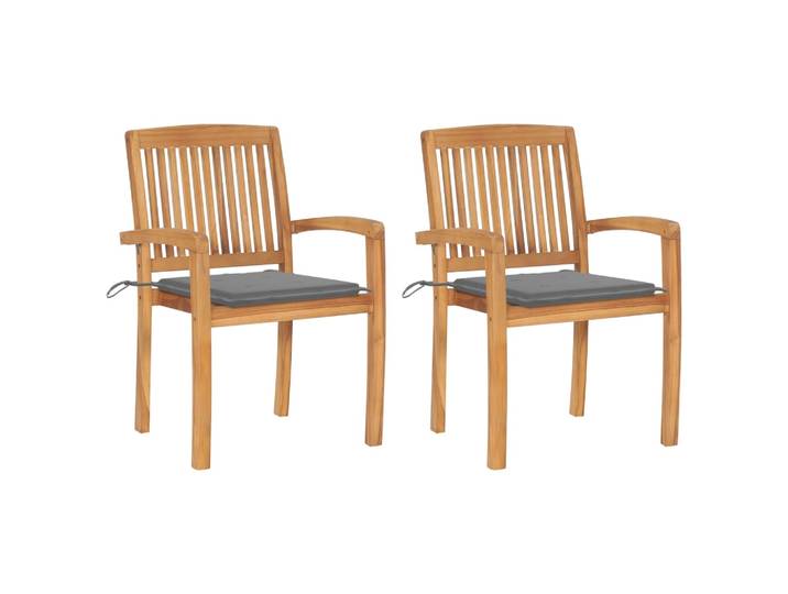vidaXL Gartenstühle 2 Stk. mit Grauen Kissen Massivholz Teak