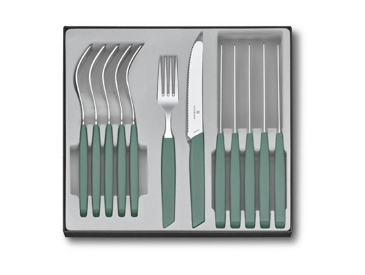 Besteck-Set VICTORINOX Swiss Modern 12-teilig, Sage Green , grün (sage grün), 12 Stk., Edelstahl, Essbesteck-Sets, Besteck-Set