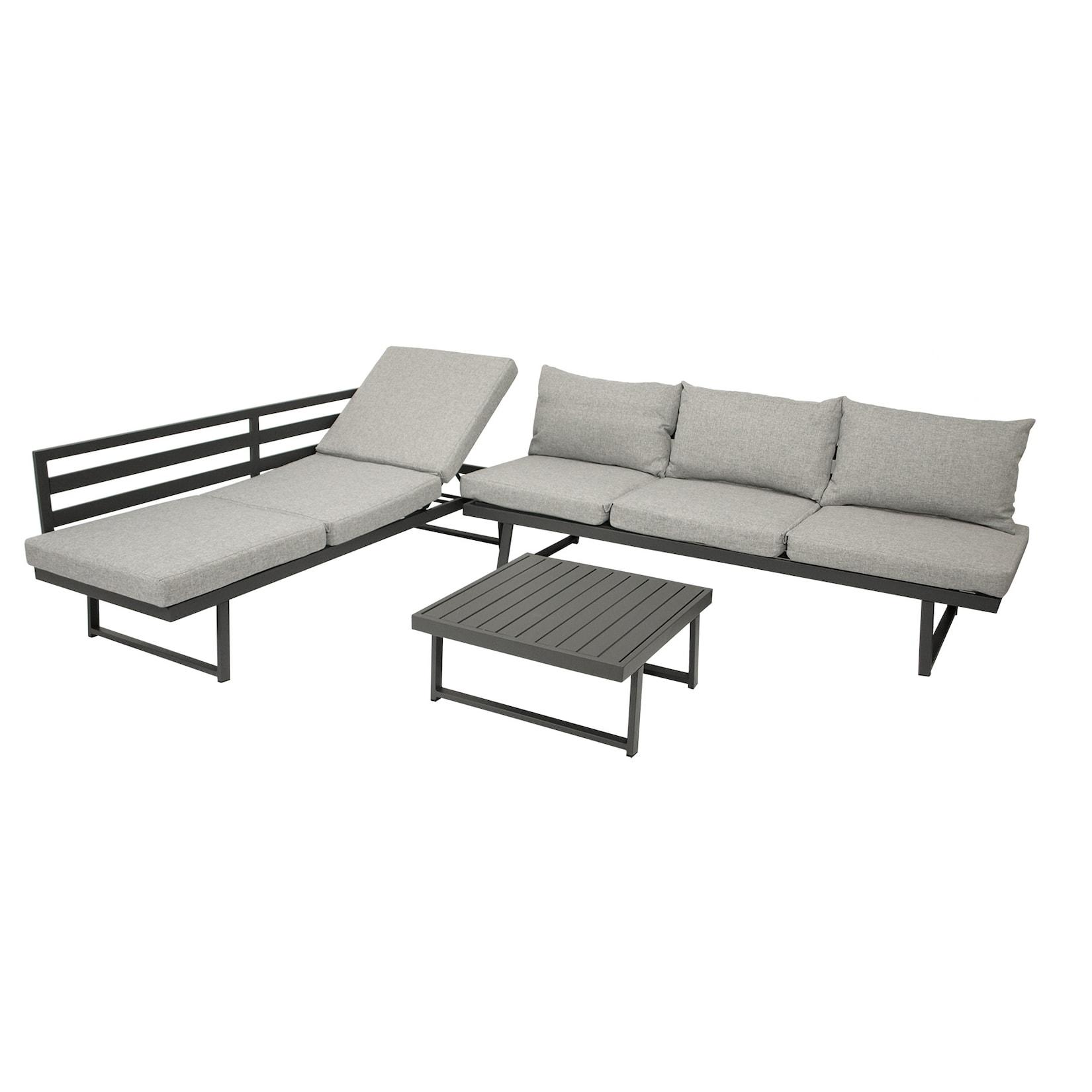 Funktions Lounge Set BOGOTA, Aluminium matt-grau, Polster hellgrau