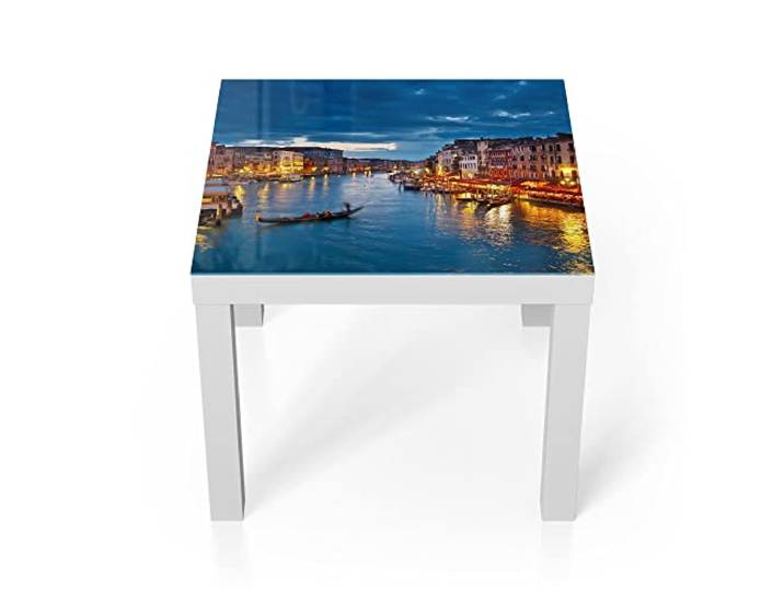 DEQORI Glastisch weiß klein 55x55 cm Motiv Venedigs Canal Grande ausgefallener Beistelltisch aus Glas Hochglanz Couchtisch fürs Wohnzimmer moderner Couch Tisch mit Design
