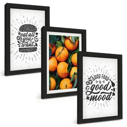 BILDER SET 3er Set - 20x30 cm Schwarzer Rahmen - Juicy Oranges Kitchen