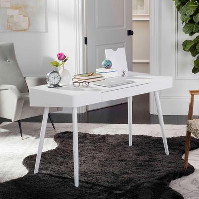 SAFAVIEH Fadri 47.2-Inch Iron One Drawer Desk, White, Scandinavian
