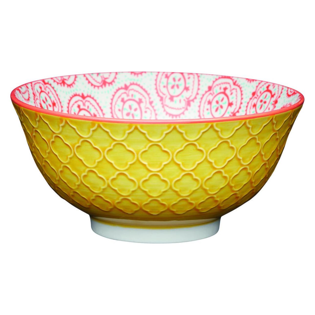 Kitchen Craft KitchenCraft Glazed Stoneware Bowl, Yellow Floral, 15.5x7.5cm, Labelled (15.50 cm, 1.78 l) (KCBOWL30) Mindestbestellmenge: 4 Stück