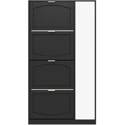 OKWISH Schuhschrank aus Spanplatte in Schwarz, 80x24x147 cm, mit Spiegeln, verstellbaren Fächern und Kippsicherung