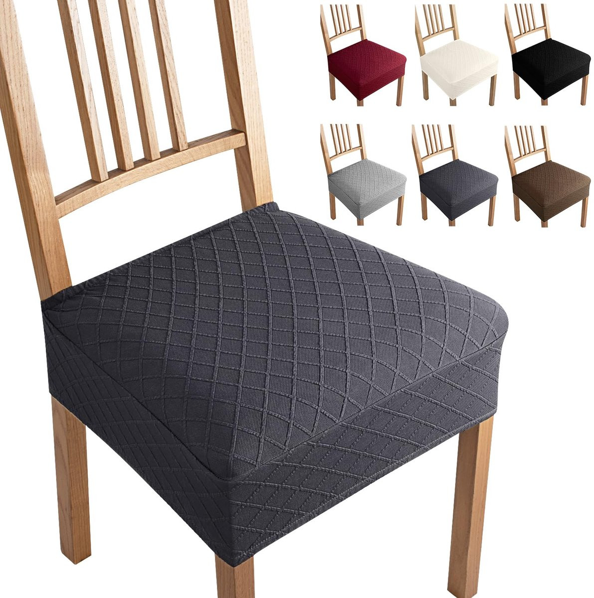 Ibenzoa Jacquard Stoelhoes Set van 6 - Universele Stretch Stoelhoes, Donkergrijs