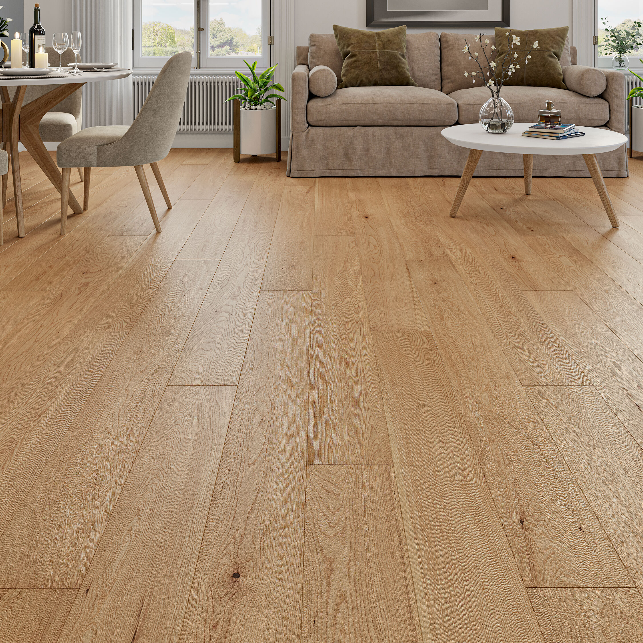 Luxury Flooring Natural Engineered Oak Smooth & Oiled Flooring - 14mm x 1900mm x 190mm