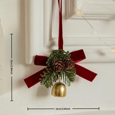 Uplift Treasures Christmas Hanging Decor Set Velvet Bows, Jingle Bells & Pinecone Ornaments For Trees, Fireplaces & Holiday Scenes a Bell (1 Pc)