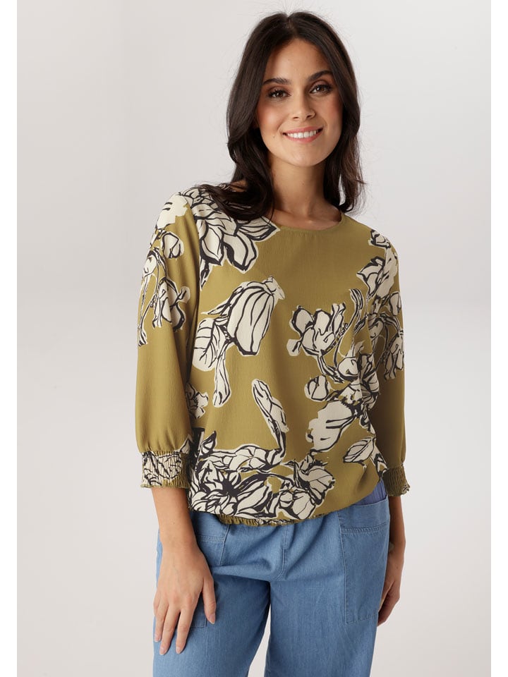 Aniston Bluse in Khaki/ Creme - 46