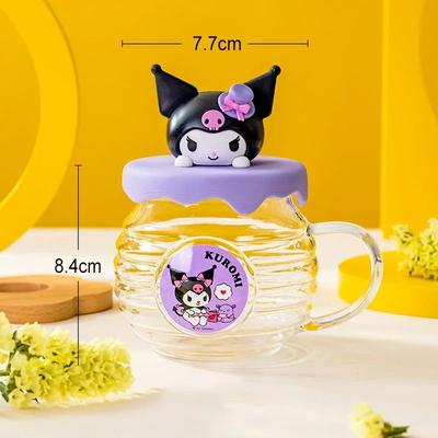 Inspired Living Sanrio Hello Kitty & Kuromi Honey Can Shaped 420ML Glass Cup With Silicone Lid Cute Kids Water & Drinkware kuromi