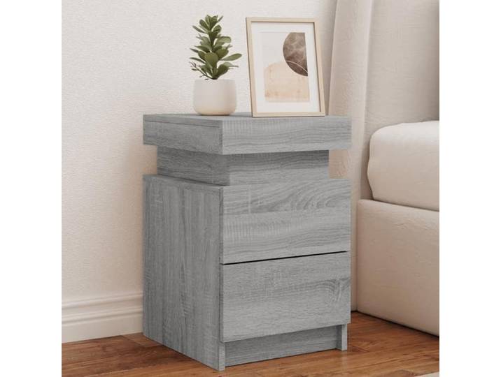 Table de Chevet avec Lumières LED Armoire de Lit avec Rangement Table de Nuit Armoire de Nuit Moderne Sonoma 836759