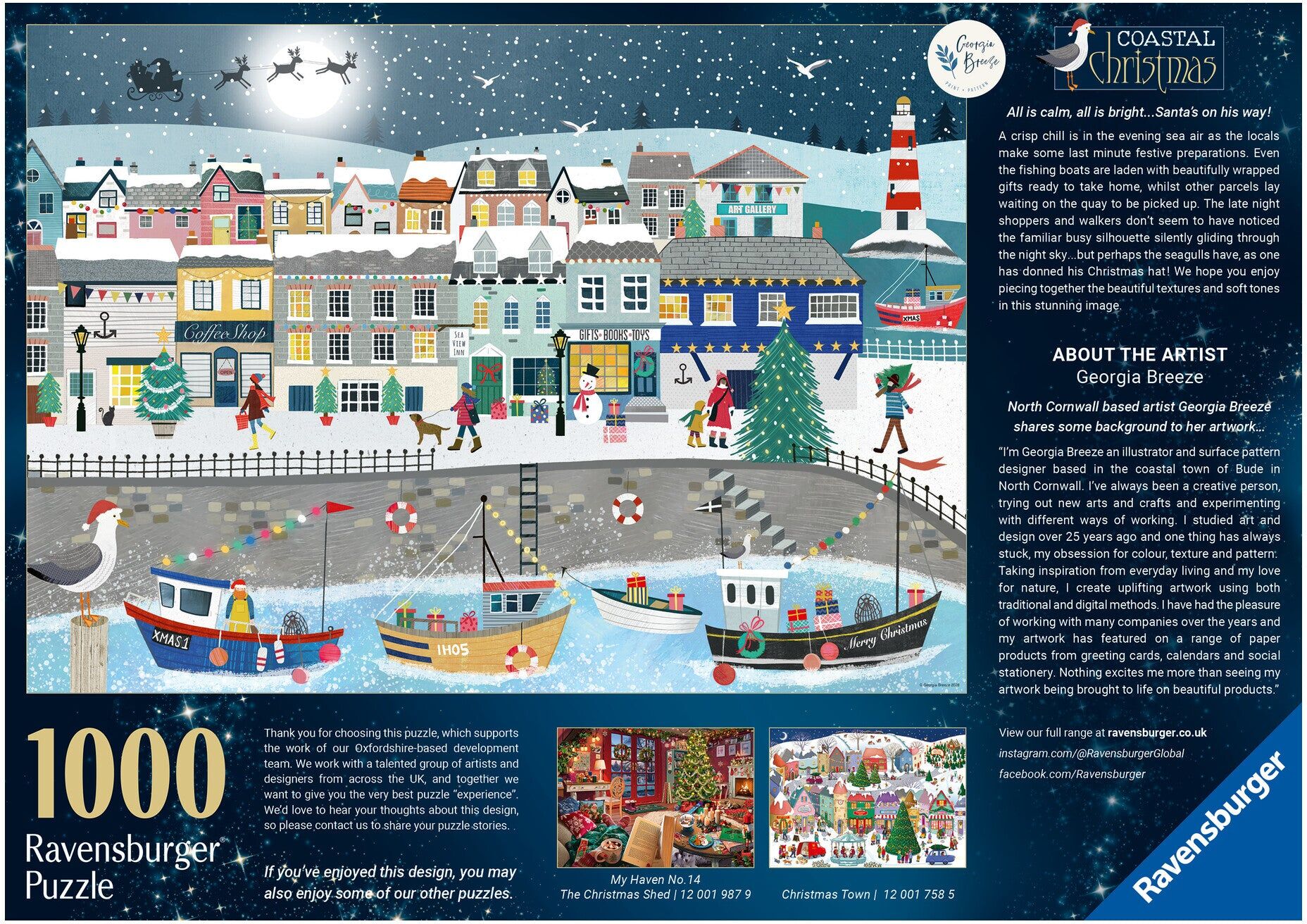 Ravensburger Coastal Christmas 1000 Piece Jigsaw Puzzle for Adults, 69 x 47 cm, Festive Coastal Christmas Scene, 1000-Piece Ravensburger Jigsaw Puzzle