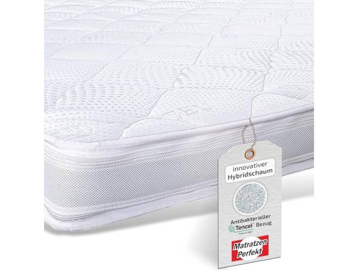 Matratzen Perfekt Hybrid Kaltschaum-Topper 180x200 cm H3 12 cm Formstabiler Kern (RG 50). Tencel-Doppeltuchbezug mit 3D-Klimaband Maschinenwaschbar bis 60 Grad und allergikergeeignet