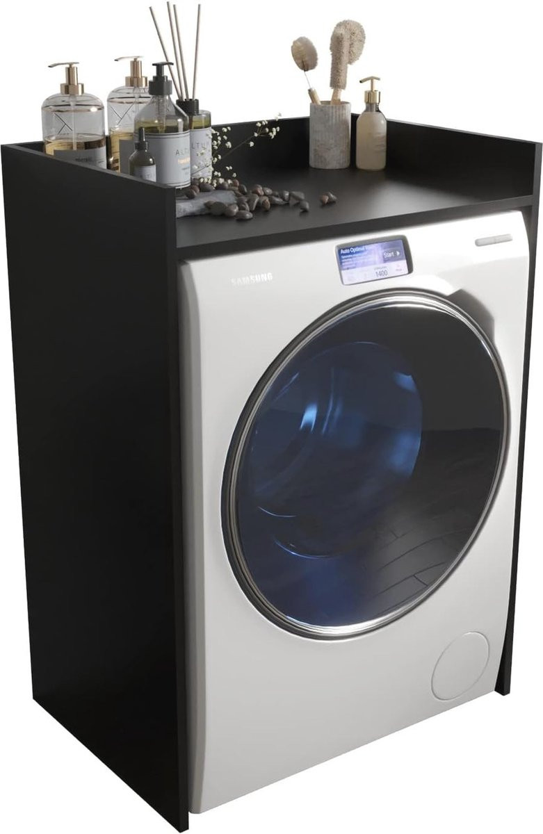 Wasmachinekast Bovenbouwkast voor Droger en Wasmachine - Mat Zwart
