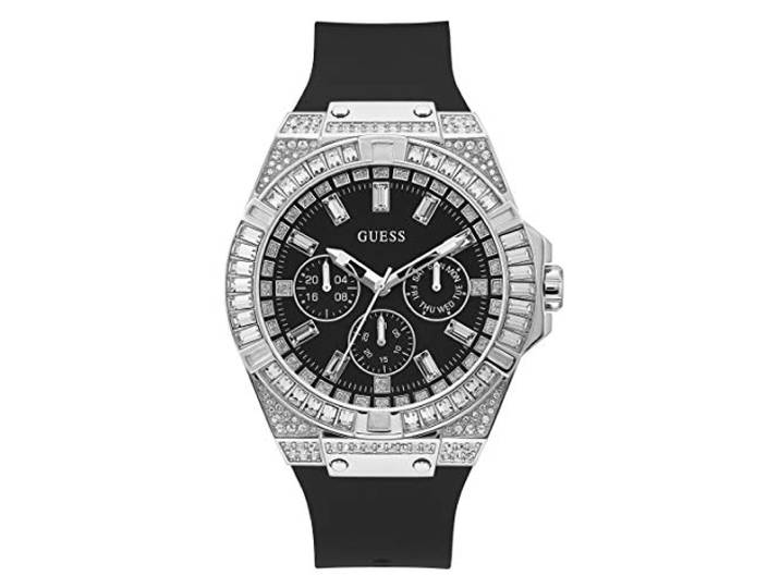 GUESS 44MM Crystal geaccentueerd horloge, Zwart, Eén maat, Quartz Horloge