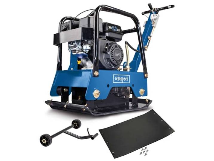 Scheppach Plaque Vibrante Thermique HP2500S Compacteur 6\,5 CV Pression de compactage 25kN Profondeur de compactage 40cm Vitesse 25m/min Tapis caoutchouc & dispositif de déplacement
