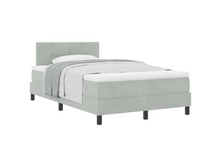 PUGYNBK Boxspringbett aus Samt, Hellgrau, 120 x 190 cm Verstellbares Kopfteil, Kiefernholz, integrierter Schaumstoff, Innengebrauch