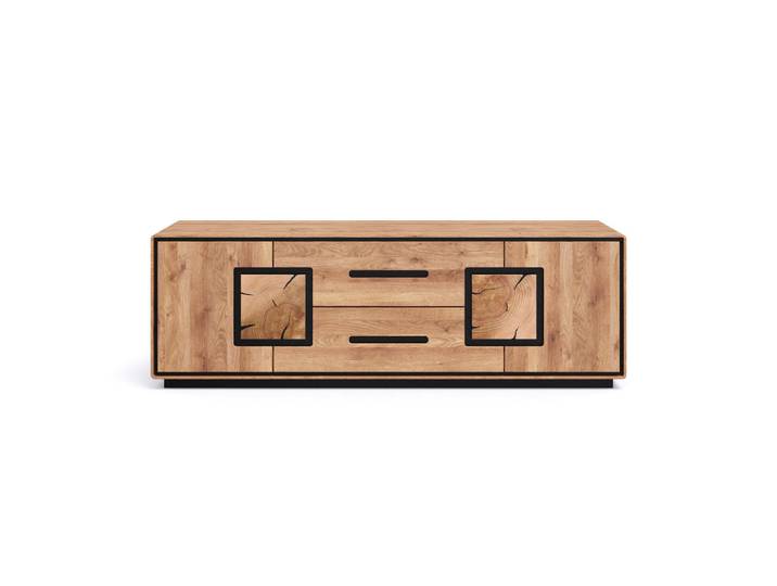 Livetastic Tv-Element, Schwarz, Wildeiche, Holz, Wildeiche, massiv, 2 Fächer, 2 Schublade(n) Schubladen, 166x54x55 cm, Wohnzimmer, TV Möbel, TV-Racks