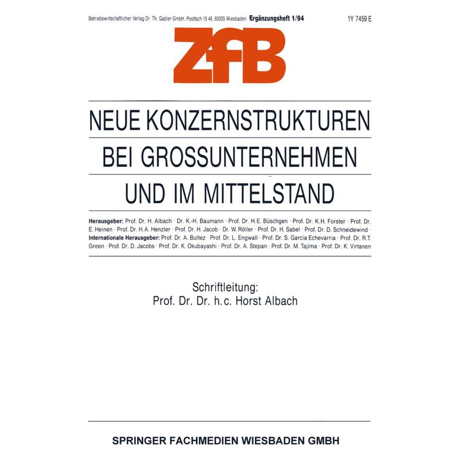 VS Neue Konzernstrukturen bei Grossunternehmen und im Mittelstand (Deutsch, Softcover, Horst Albach) (55551692)