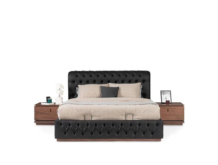 Xlmoebel Polsterbett Schwarzes Chesterfield Doppelbett im eleganten Hotel-Design (Bett), Hergestellt in Europa