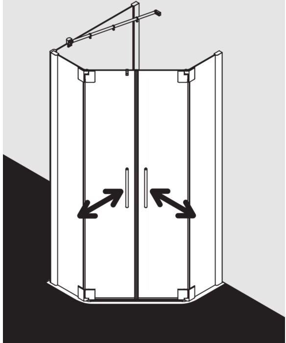 Kermi Pasa XP Fünfeck-Duschkabine Pendeltür PXF4709018VYK 90x90x185cm, silber glanz, ESG SR OpacoClean