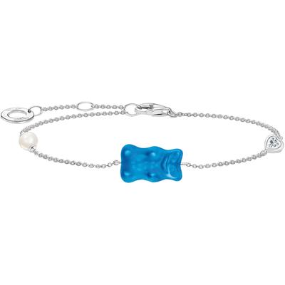 Armband THOMAS SABO "THOMAS SABO x HARIBO Schmuck: Armband mit Goldbär" Gr. 19, blau (silberfarben, blau, kristallweiß, weiß, blau, kristallweiß), Armbänder, Damen, 19, Perlen Silber 925 (recycelt), Perlen, Silber 925 (recycelt), Armband, mit...