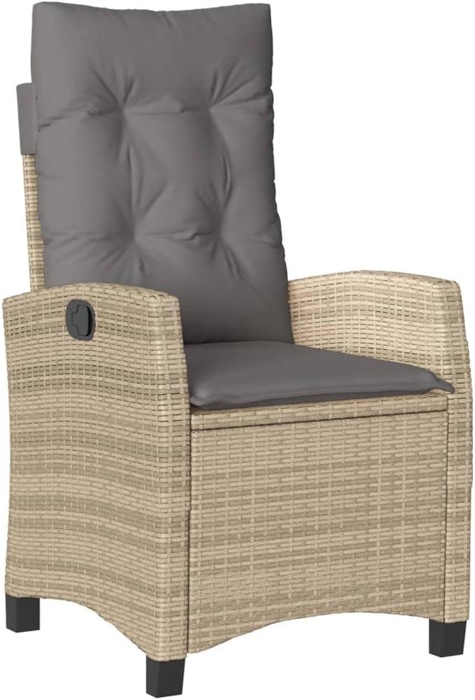 Verstellbarer Gartenstuhl in Beige, 57x66x93 cm, aus Poly-Rattan mit Kissen für Balkon, Terrasse und Camping