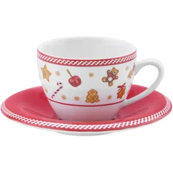Kaffeetasse mit Untertasse XMAS-Ginger Rot/Weiß ca. 200ml