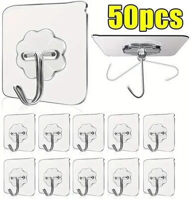 Uplifted Finds Transparent Stainless Steel Self Adhesive Wall Hooks 50 Pcs