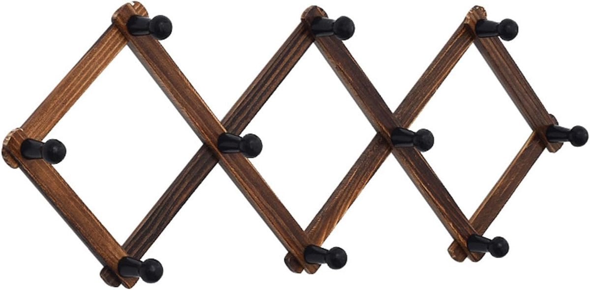 Uitbreidbare houten wandhanger voor hoeden en accessoires