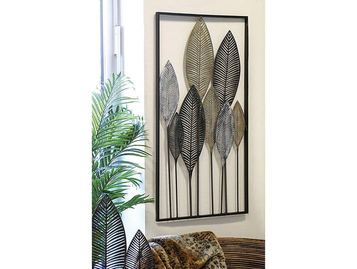 home24 Muurdecoratie Palmbladeren gelakt aluminium bruin 55 x 97 x 5cm